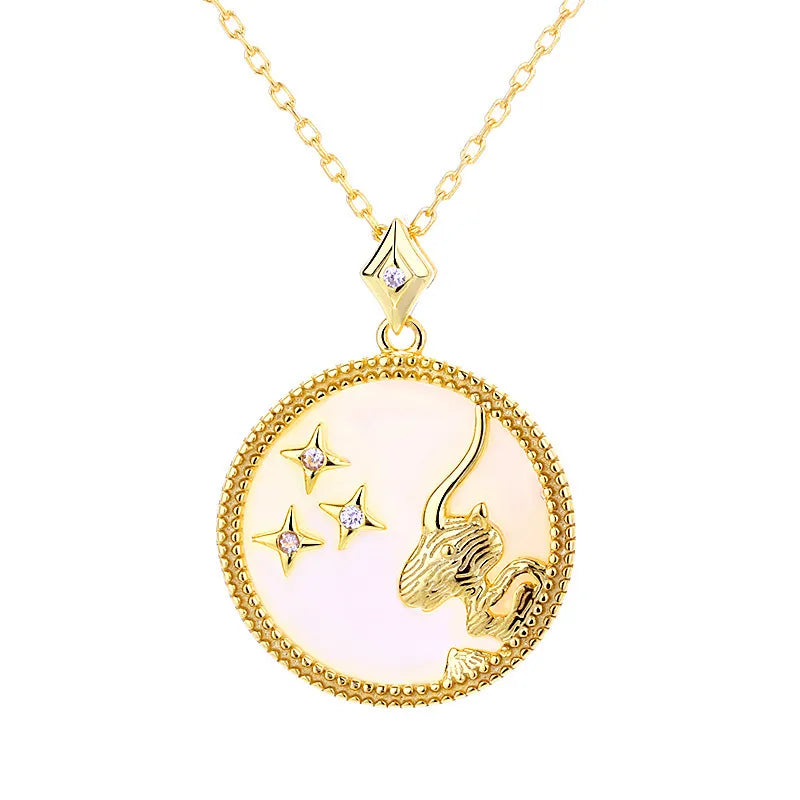 Zodiac Coin Pendant Necklace 925 Sterling Silver Gold