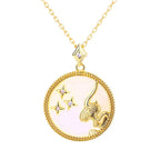 Zodiac Coin Pendant Necklace 925 Sterling Silver Gold