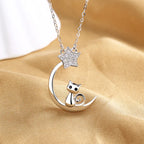 Cat Necklace 925 Sterling Silver Crescent Moon And Star Pendant