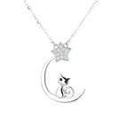 Cat Necklace 925 Sterling Silver Crescent Moon And Star Pendant