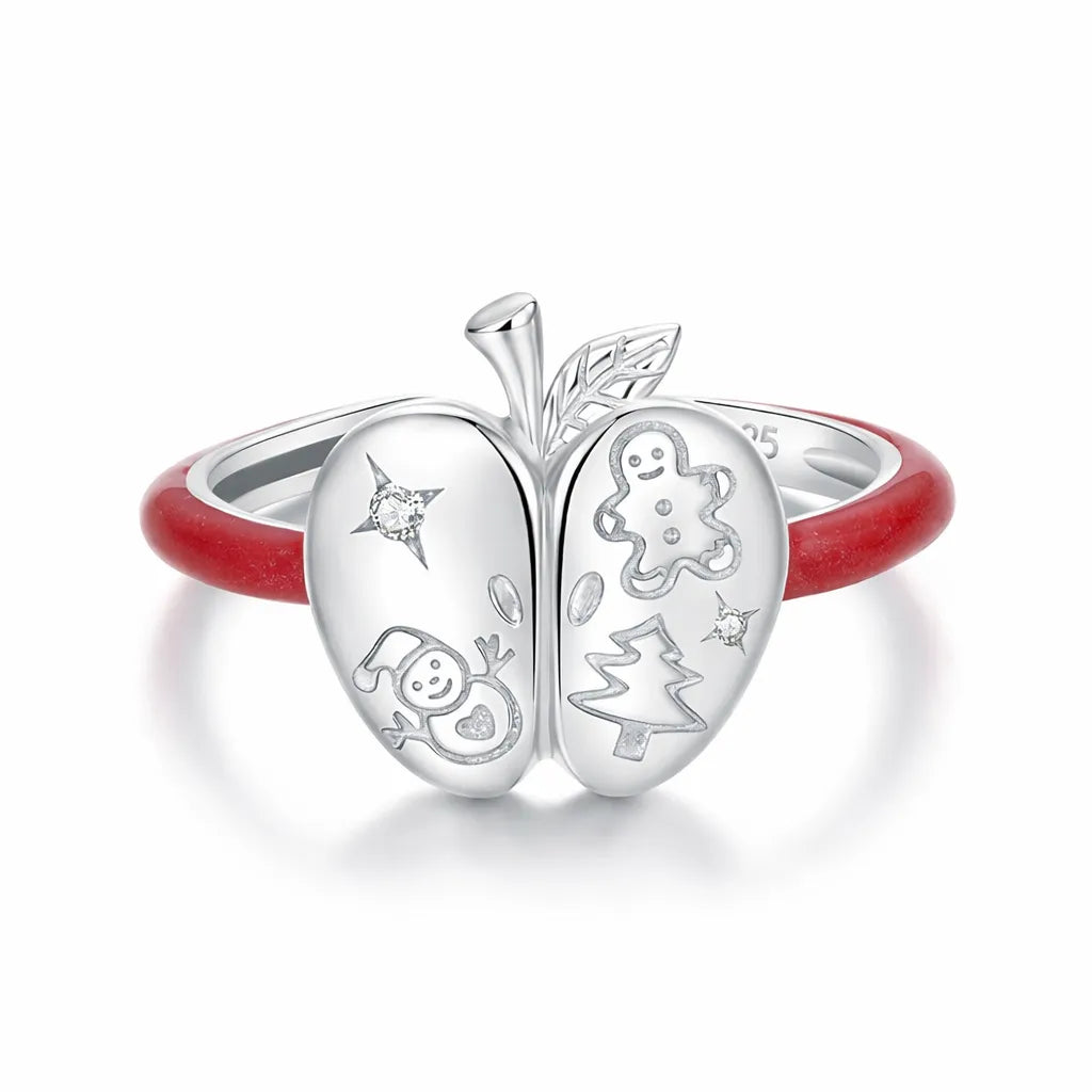 Christmas Apple Ring in 925 Sterling Silver