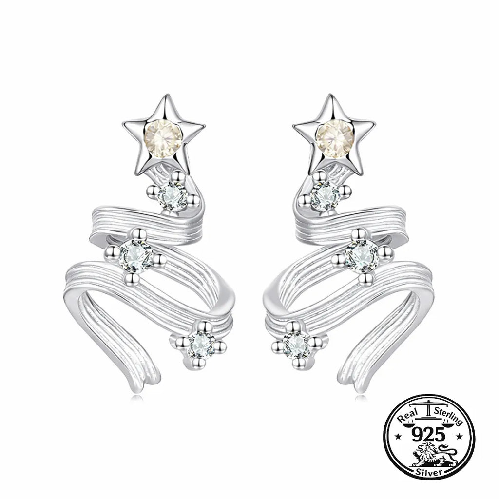Christmas Tree Earrings 925 Sterling Silver Star Top