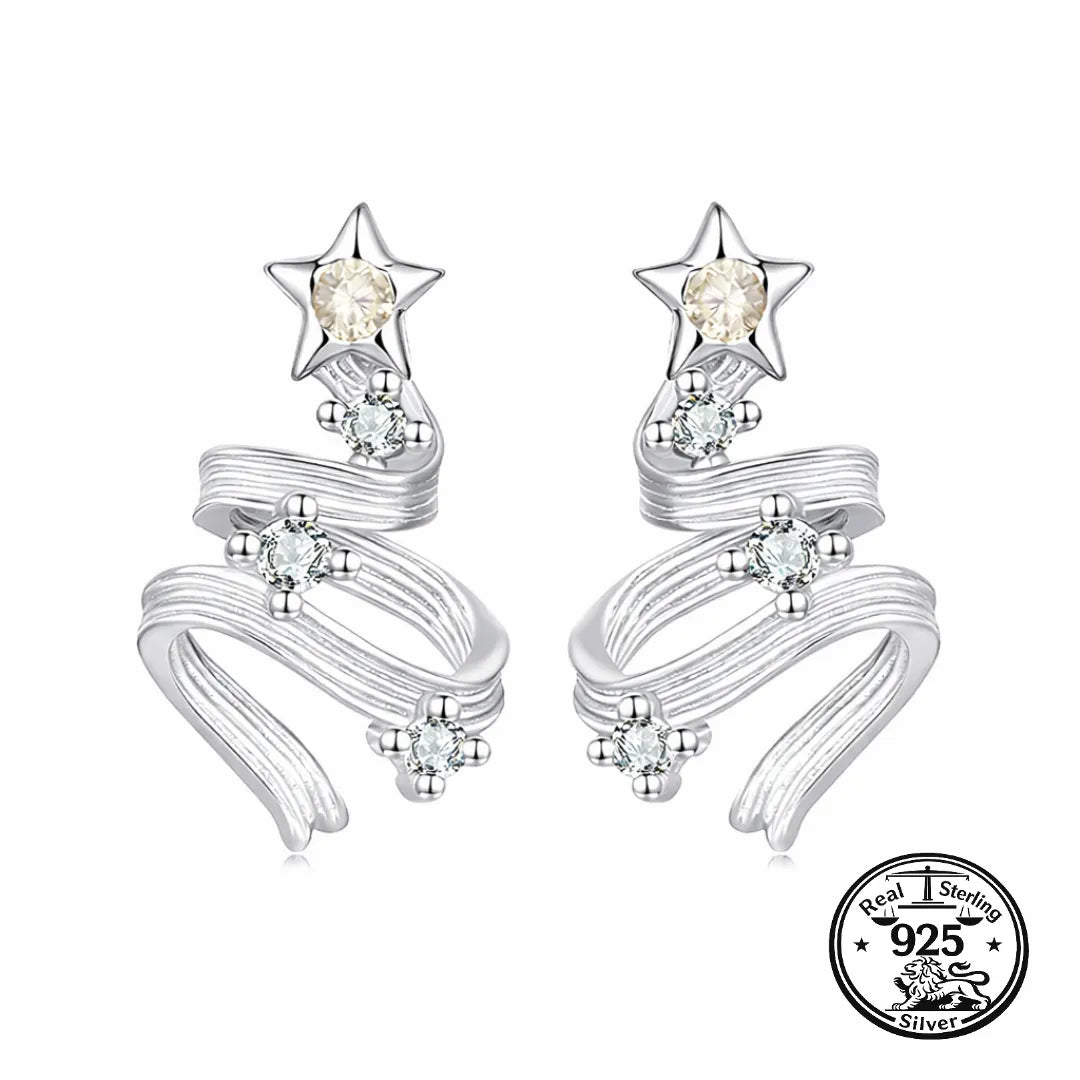 Christmas Tree Earrings 925 Sterling Silver Star Top