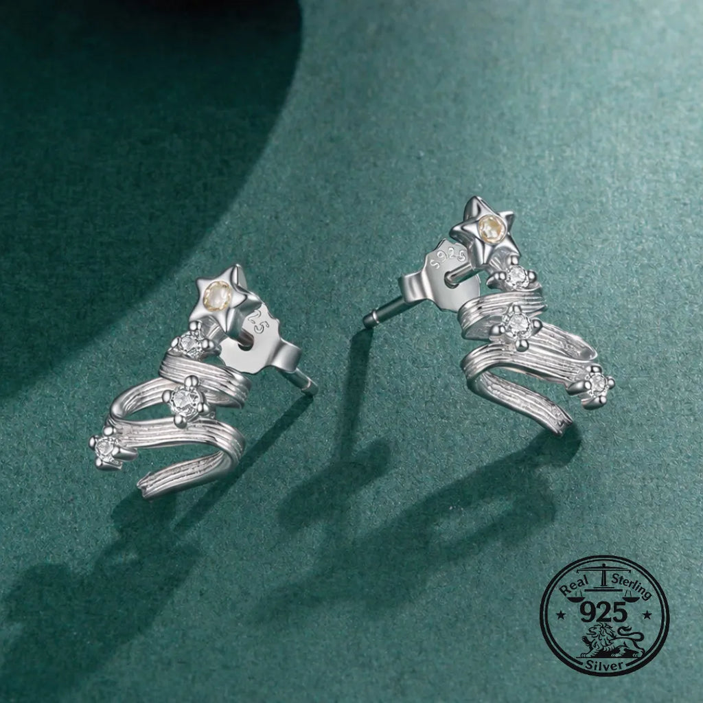 Christmas Tree Earrings 925 Sterling Silver Star Top
