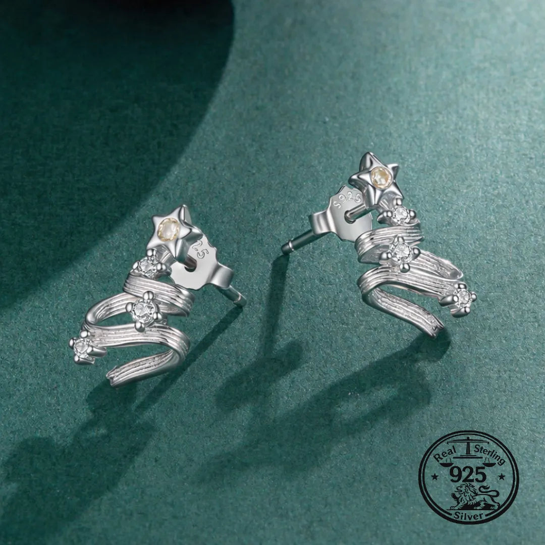 Christmas Tree Earrings 925 Sterling Silver Star Top