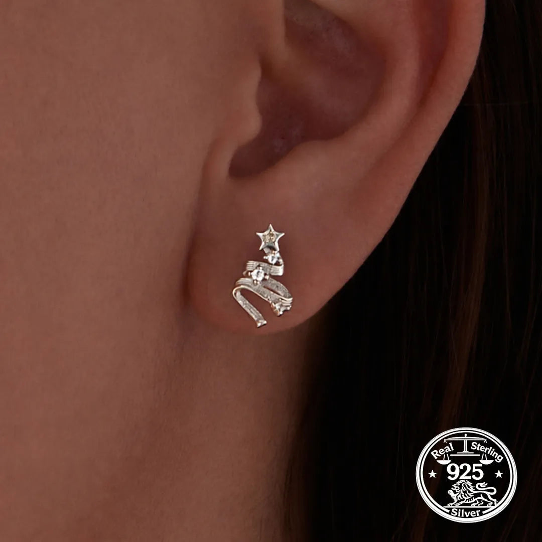 Christmas Tree Earrings 925 Sterling Silver Star Top