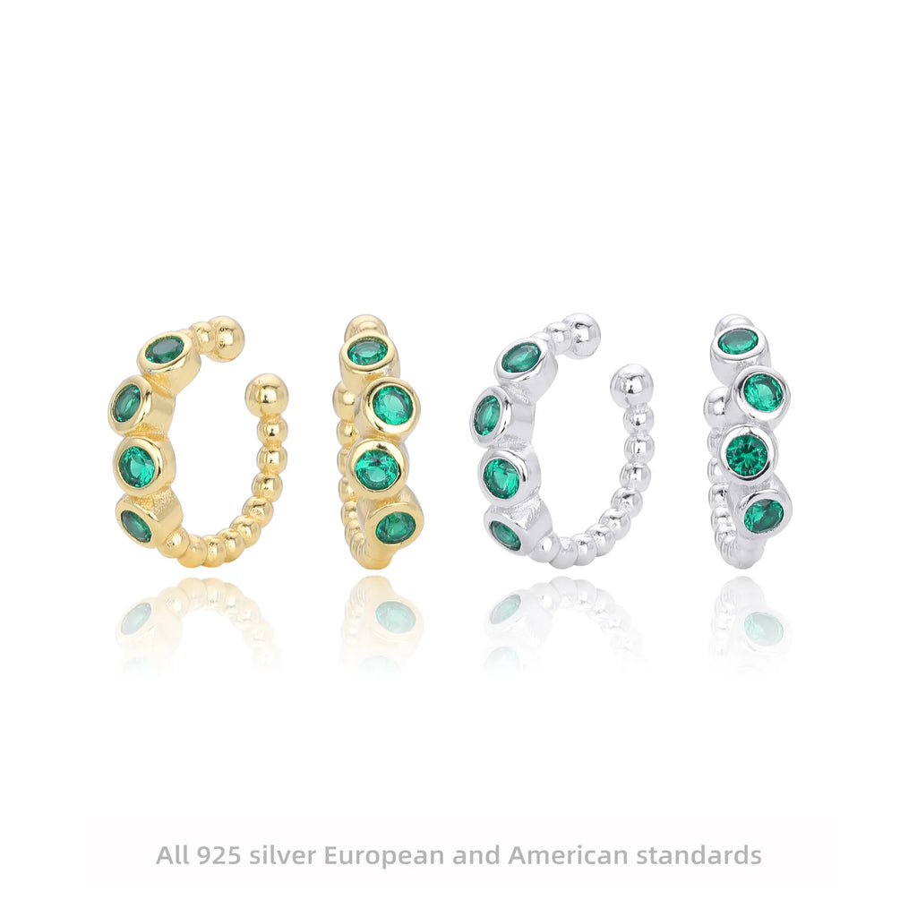 Clip On Earrings 925 Sterling Silver Green Cubic Zirconia
