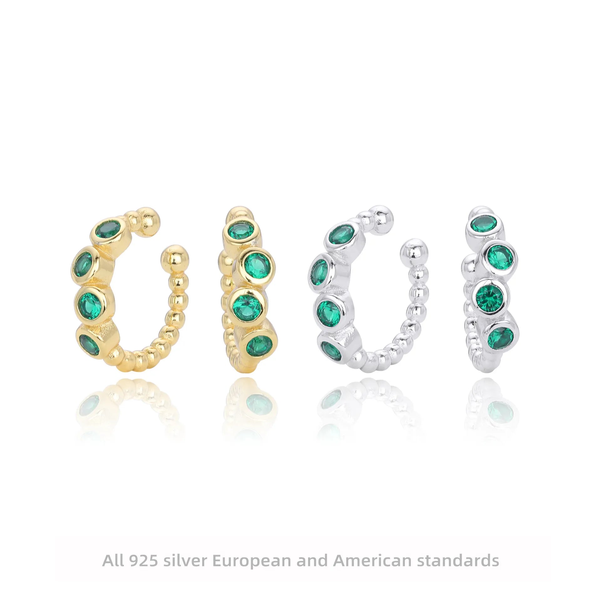 Clip On Earrings 925 Sterling Silver Green Cubic Zirconia