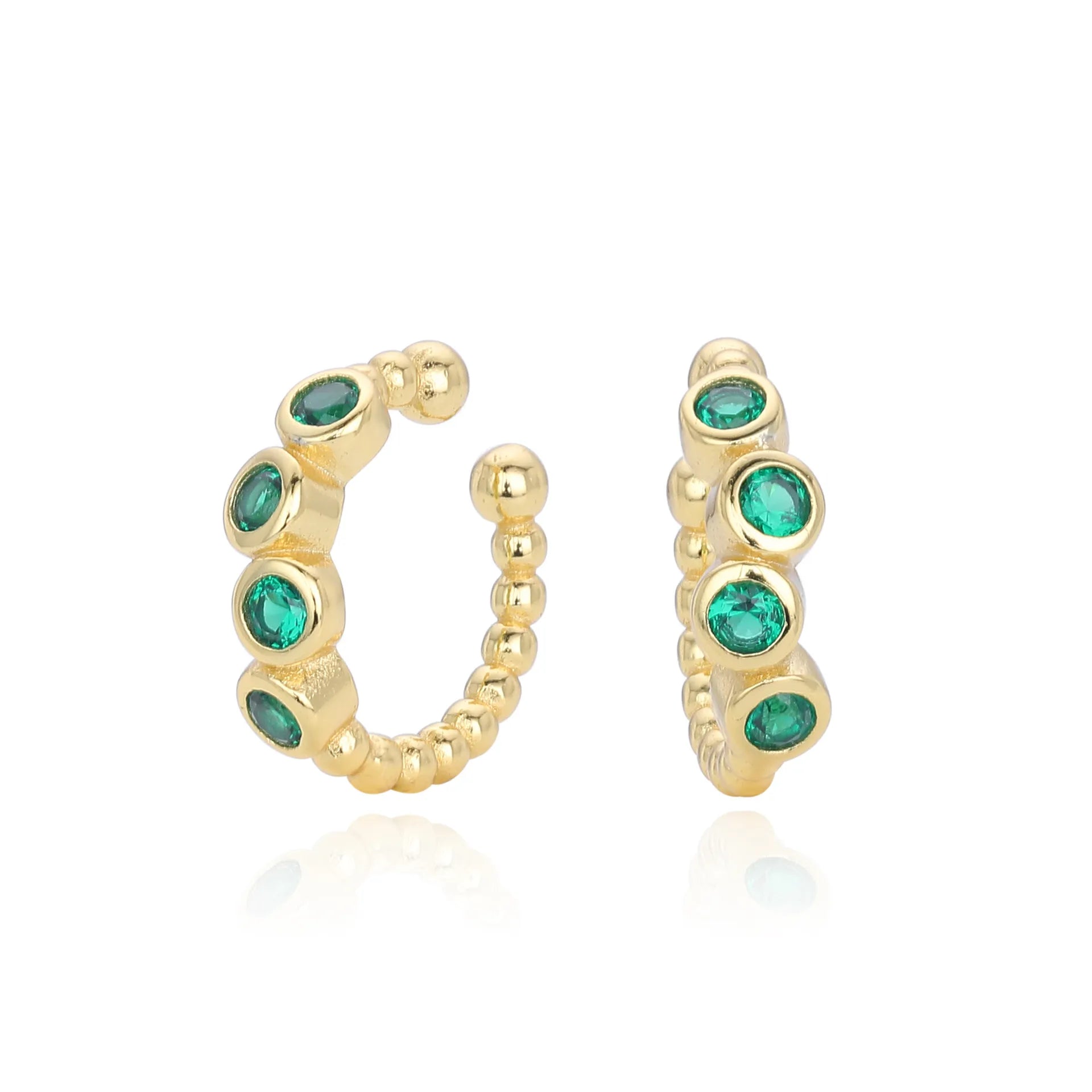 Clip On Earrings 925 Sterling Silver Green Cubic Zirconia