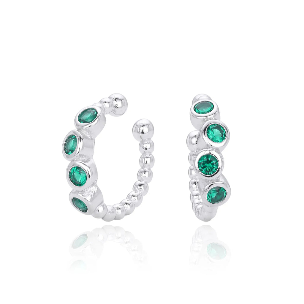 Clip On Earrings 925 Sterling Silver Green Cubic Zirconia
