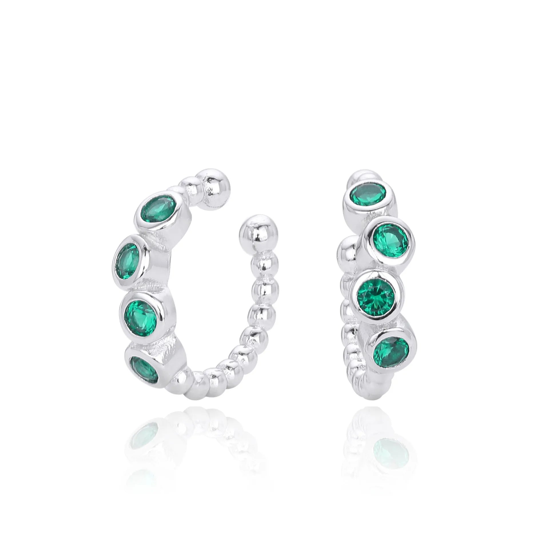 Clip On Earrings 925 Sterling Silver Green Cubic Zirconia
