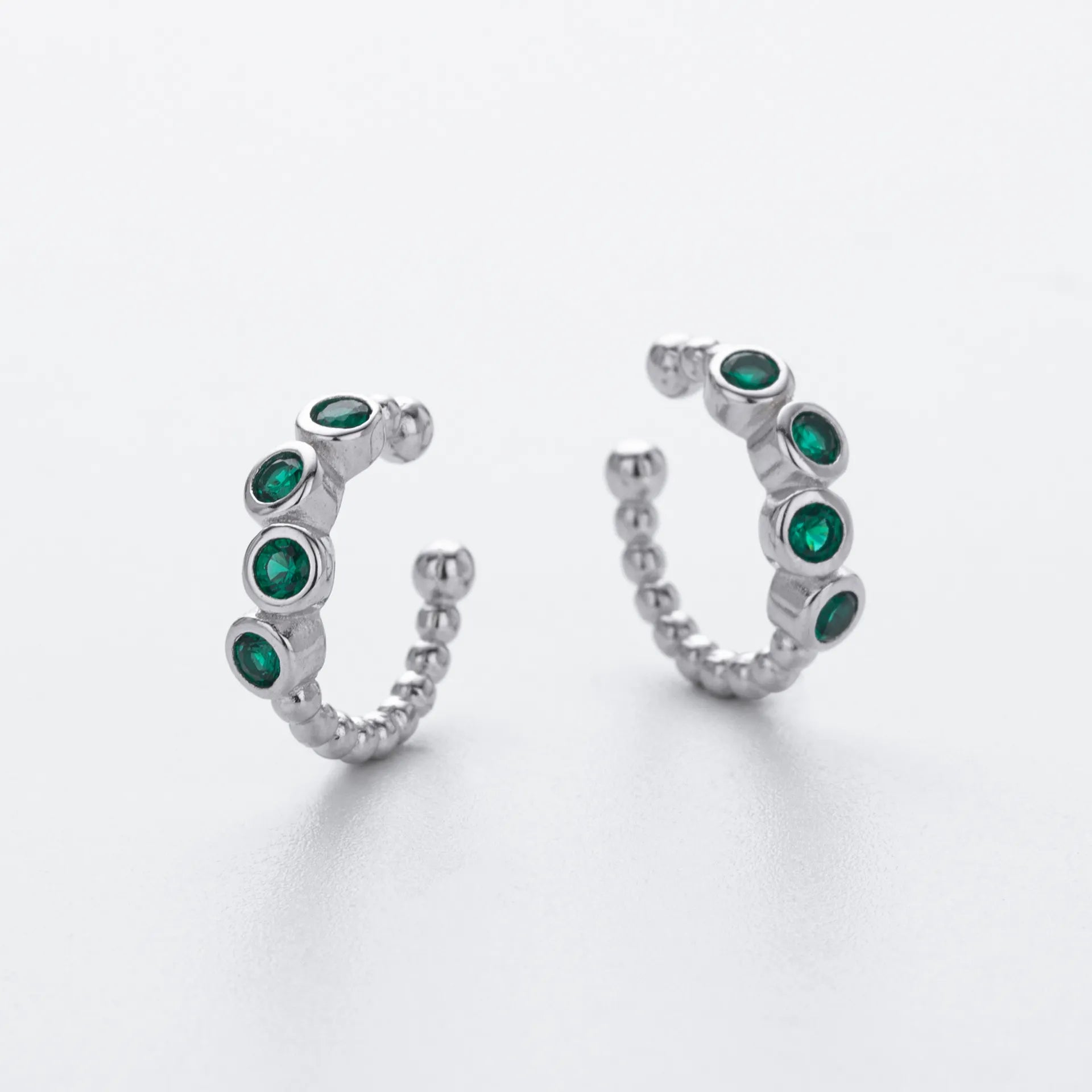 Clip On Earrings 925 Sterling Silver Green Cubic Zirconia