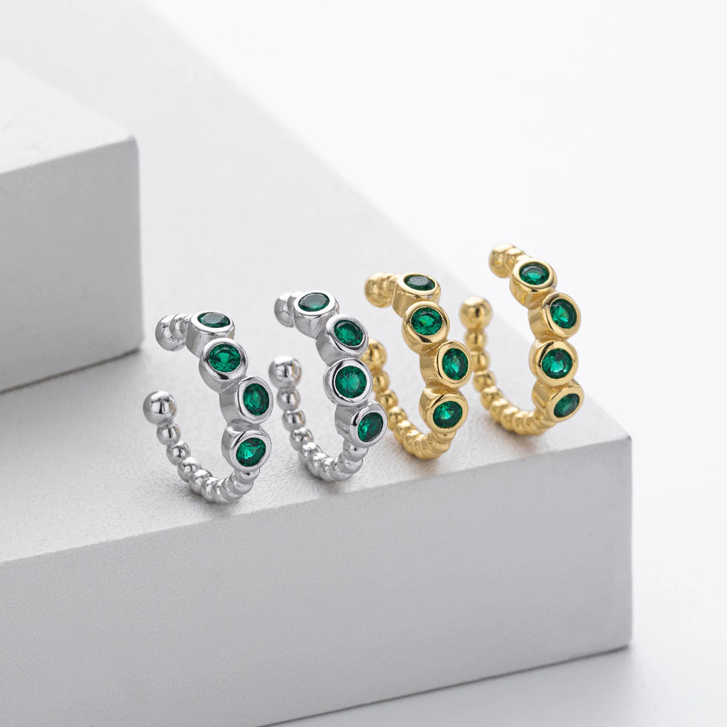 Clip On Earrings 925 Sterling Silver Green Cubic Zirconia