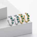 Clip On Earrings 925 Sterling Silver Green Cubic Zirconia