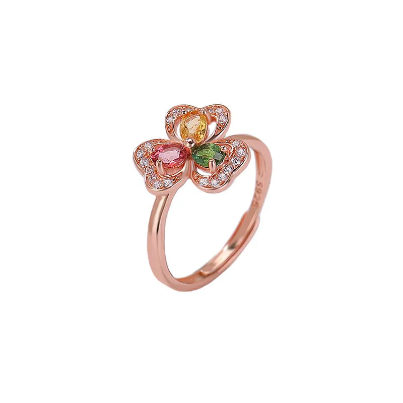 Clover Ring in 925 Sterling Silver with Tourmaline and 18K Rose Gold Plating