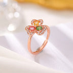 Clover Ring in 925 Sterling Silver with Tourmaline and 18K Rose Gold Plating