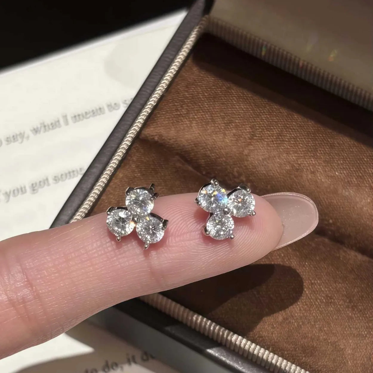 925 Sterling Silver Clover Earrings with Three Moissanite Stones