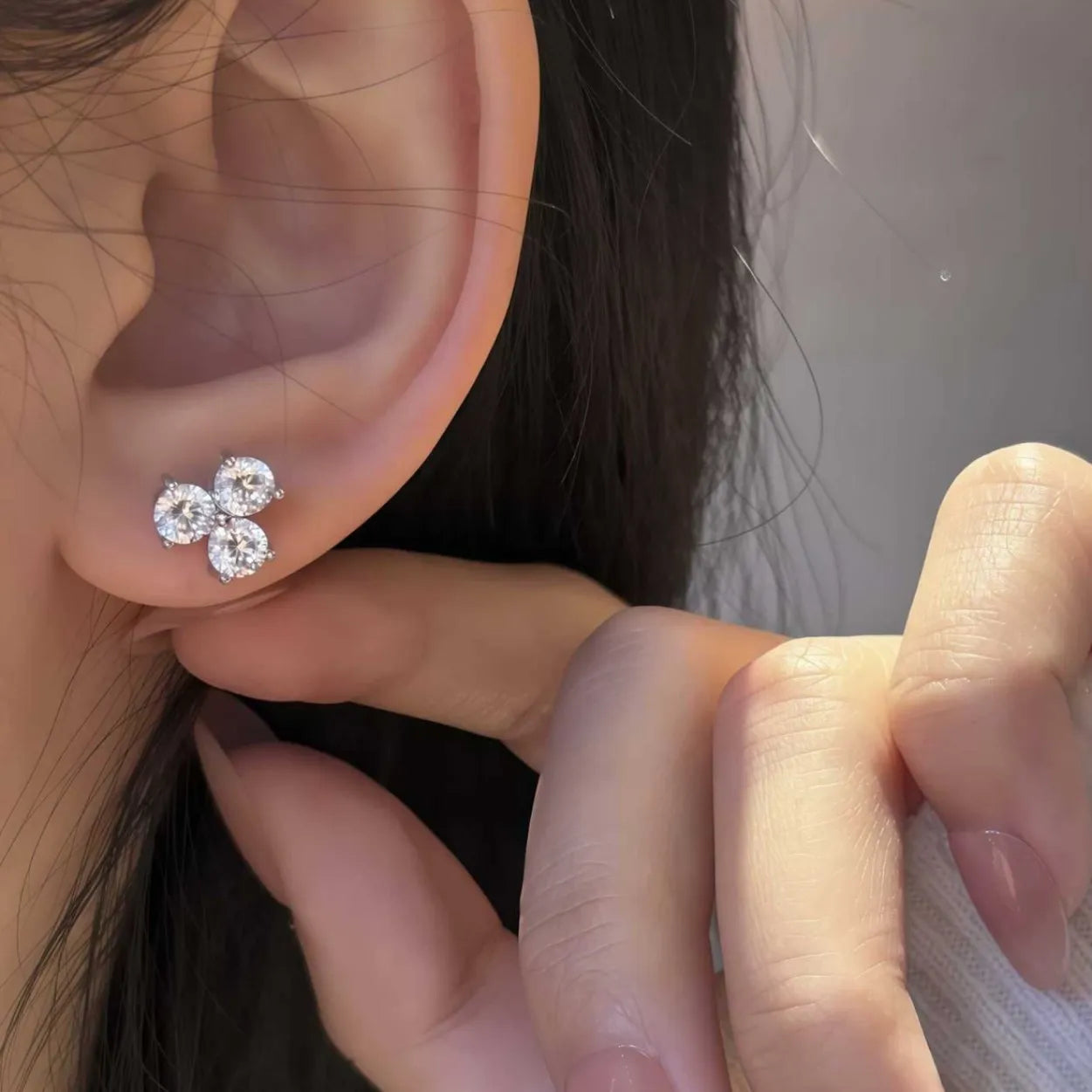 925 Sterling Silver Clover Earrings with Three Moissanite Stones