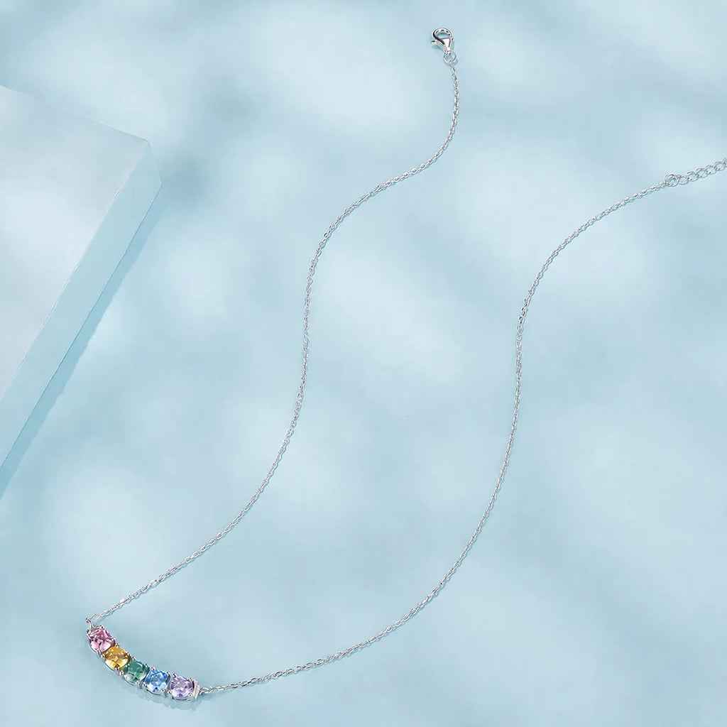 Cubic Zirconia Choker Necklace 925 Sterling Silver Colorful Five-Stone
