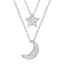 Crescent Moon And Star Necklace 925 Sterling Silver Double Layer With Moissanite Accents