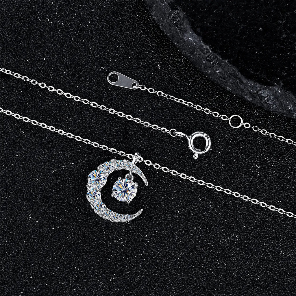 Crescent Moon Necklace 925 Sterling Silver 0.50 Ct Moissanite
