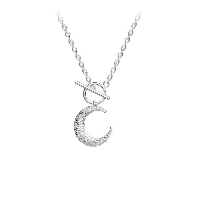 Crescent Moon Necklace 925 Sterling Silver Front Toggle Clasp