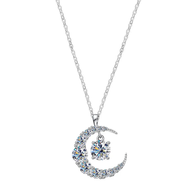 Crescent Moon Necklace 925 Sterling Silver 0.50 Ct Moissanite