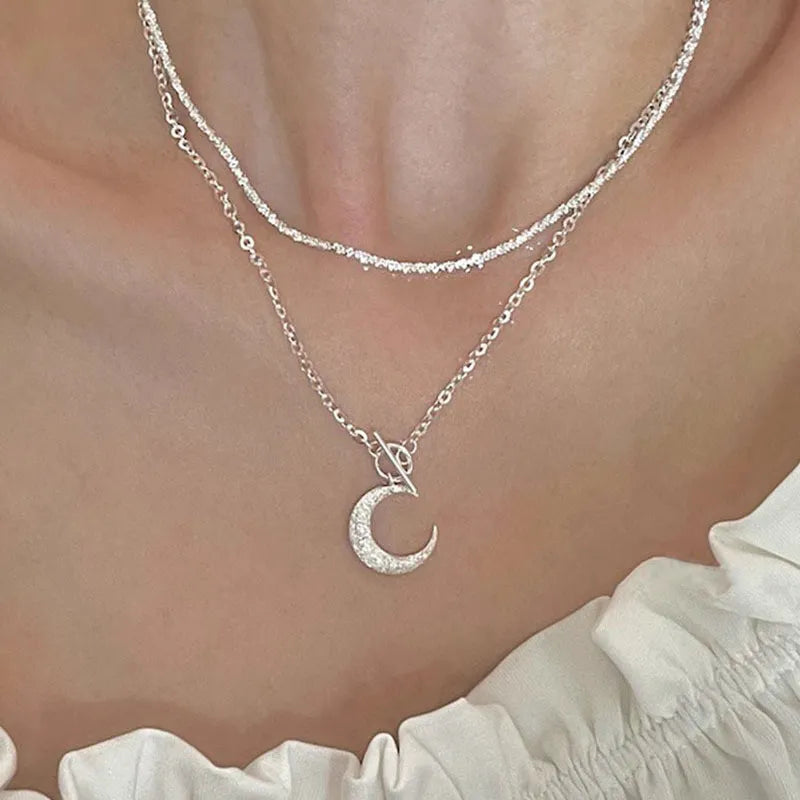 Crescent Moon Necklace 925 Sterling Silver Front Toggle Clasp