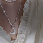 Crescent Moon Necklace 925 Sterling Silver Front Toggle Clasp