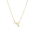 Crescent Moon Necklace With Star 925 Sterling Silver Cubic Zirconia Prong-Set Star Charm