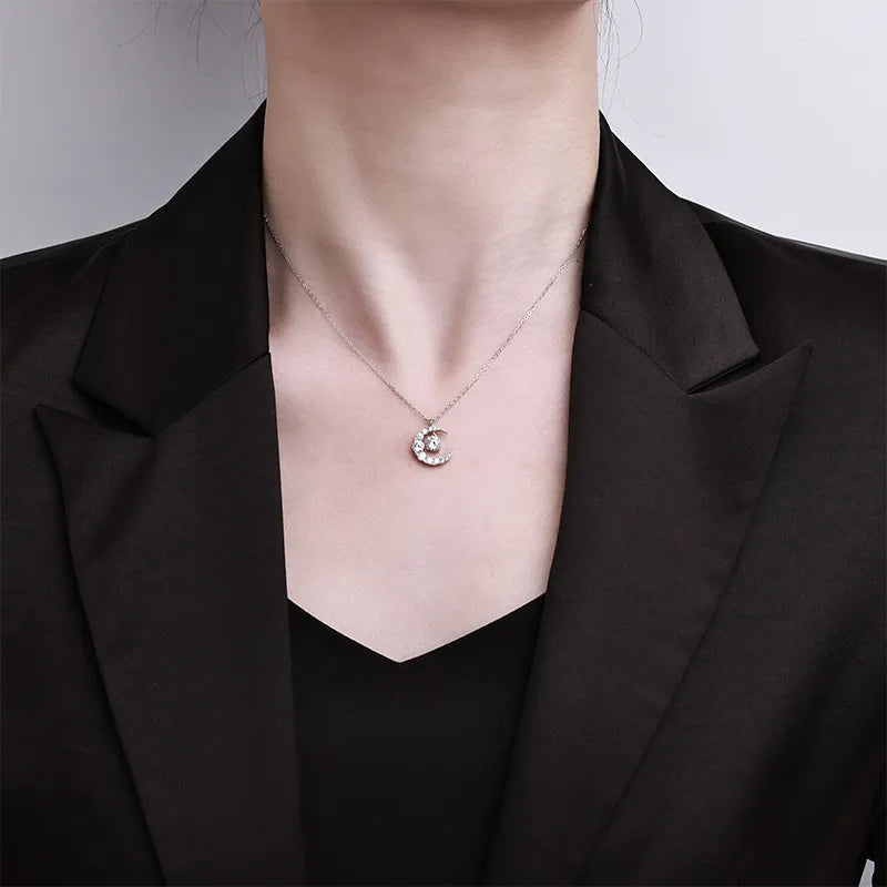 Crescent Moon Necklace 925 Sterling Silver 0.50 Ct Moissanite