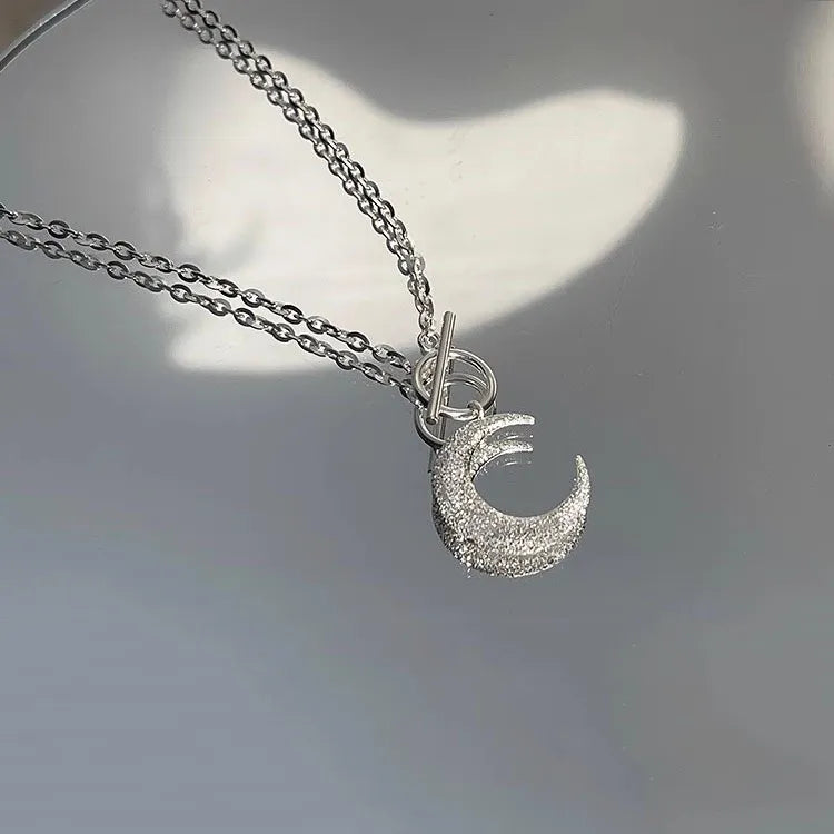 Crescent Moon Necklace 925 Sterling Silver Front Toggle Clasp