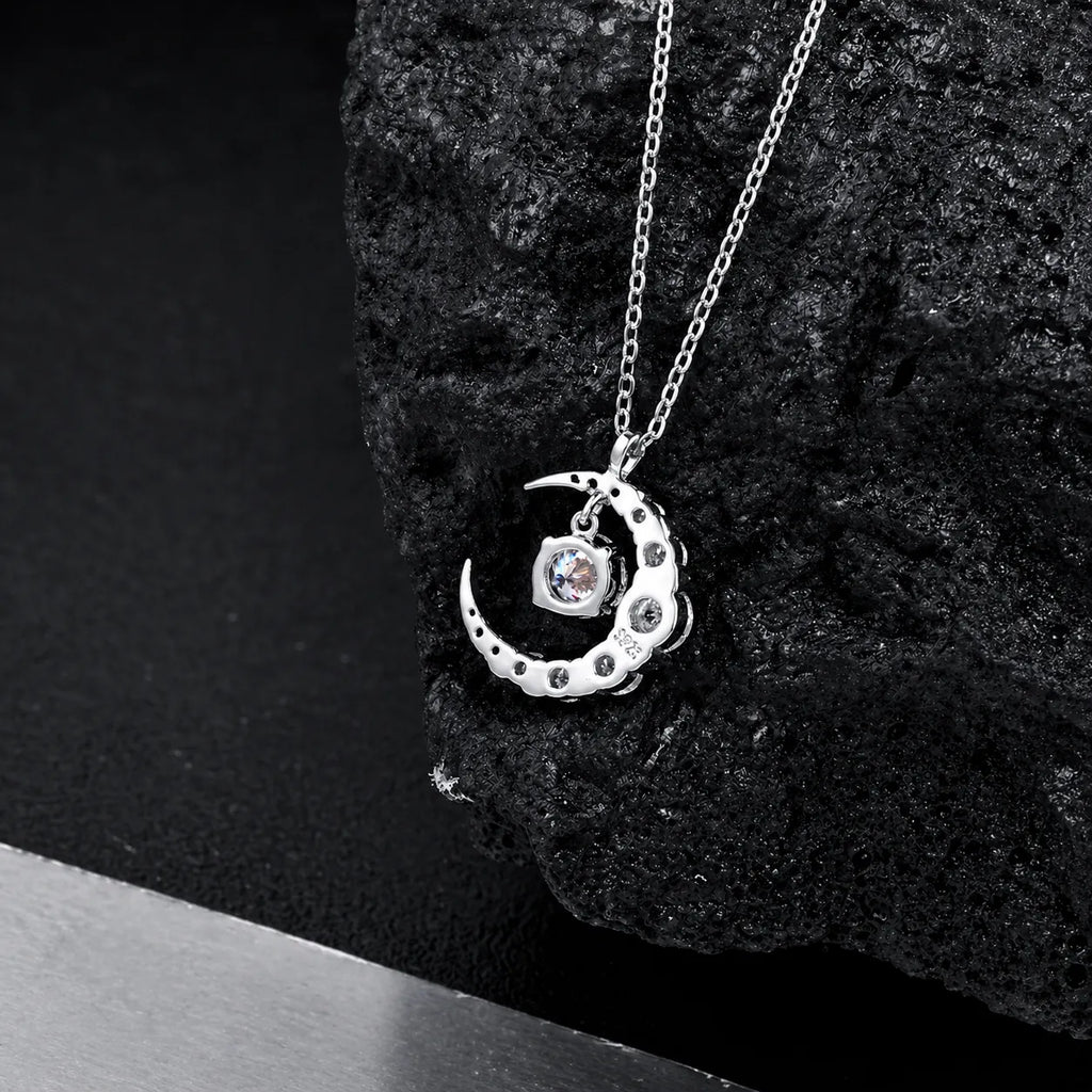 Crescent Moon Necklace 925 Sterling Silver 0.50 Ct Moissanite