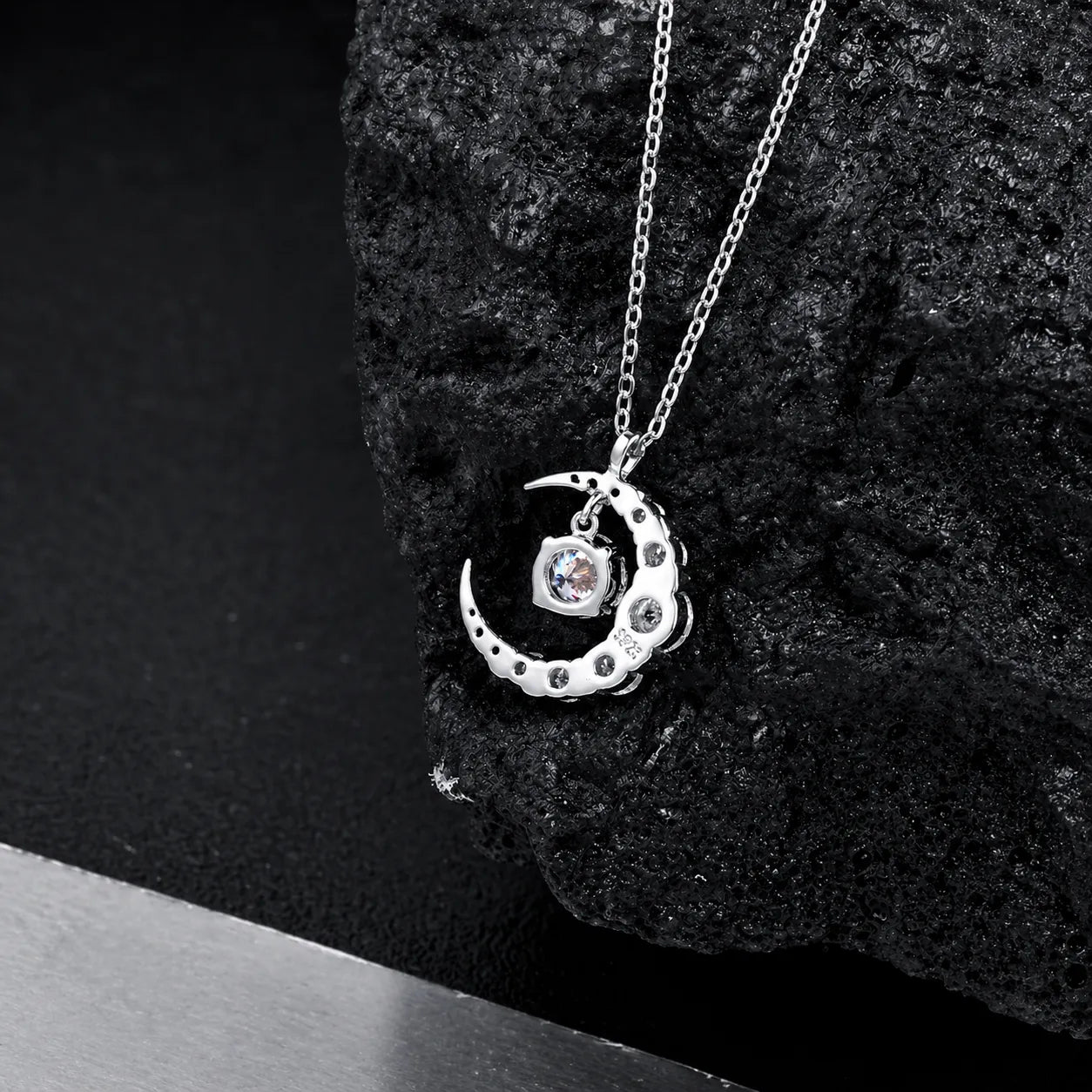 Crescent Moon Necklace 925 Sterling Silver 0.50 Ct Moissanite