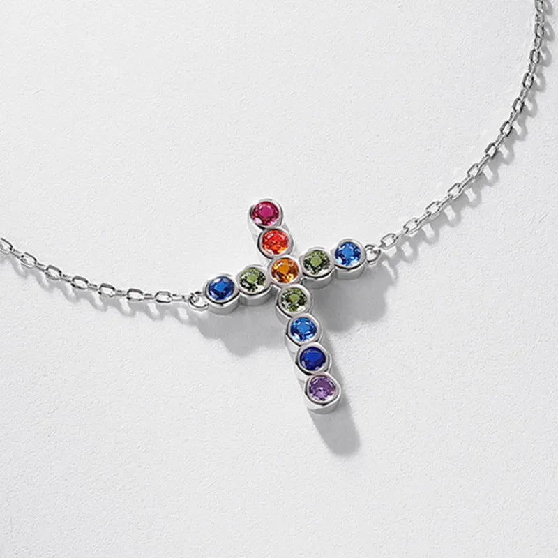 925 Sterling Silver Multicolor Cross Bracelet