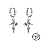 Cross Drop Earrings in 925 Sterling Silver with Textured Hoops