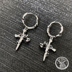 Cross Drop Earrings in 925 Sterling Silver with Textured Hoops