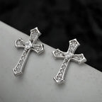 Cross Stud Earrings in 925 Sterling Silver with Cubic Zirconia Center Stone