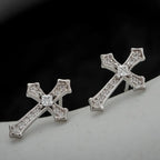 Cross Stud Earrings in 925 Sterling Silver with Cubic Zirconia Center Stone