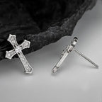 Cross Stud Earrings in 925 Sterling Silver with Cubic Zirconia Center Stone