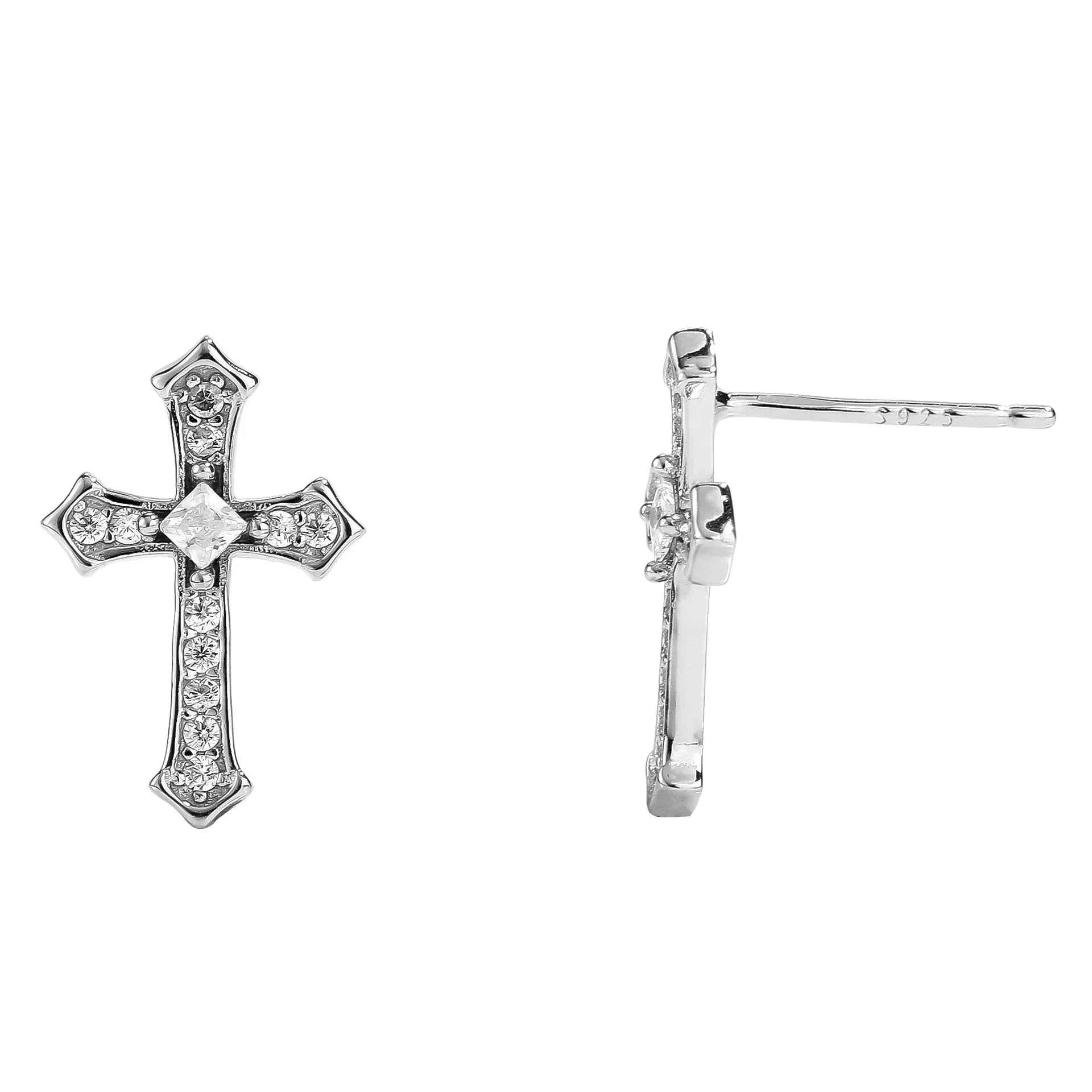 Cross Stud Earrings in 925 Sterling Silver with Cubic Zirconia Center Stone Main image