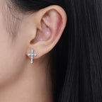 Cross Stud Earrings in 925 Sterling Silver with Cubic Zirconia Center Stone