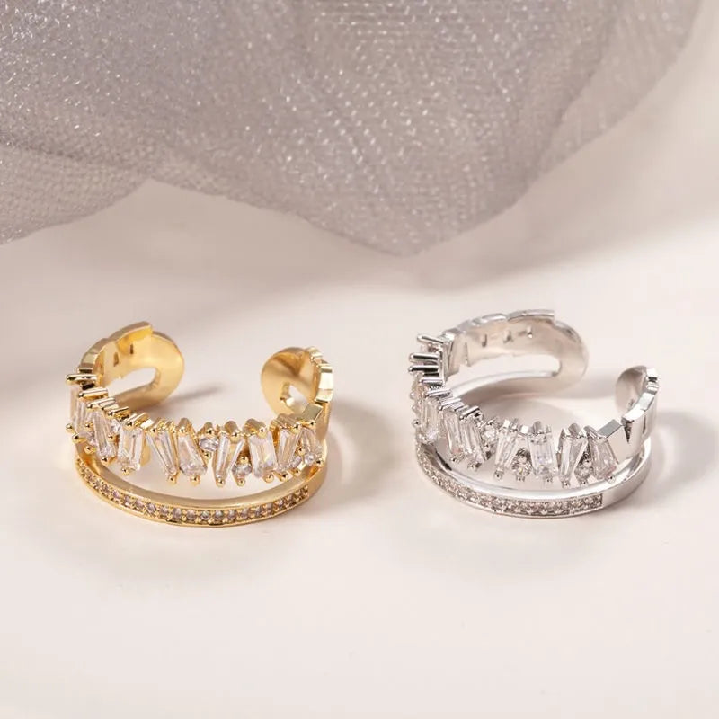 Crown Band Ring 925 Sterling Silver Cubic Zirconia Irregular Edge Design