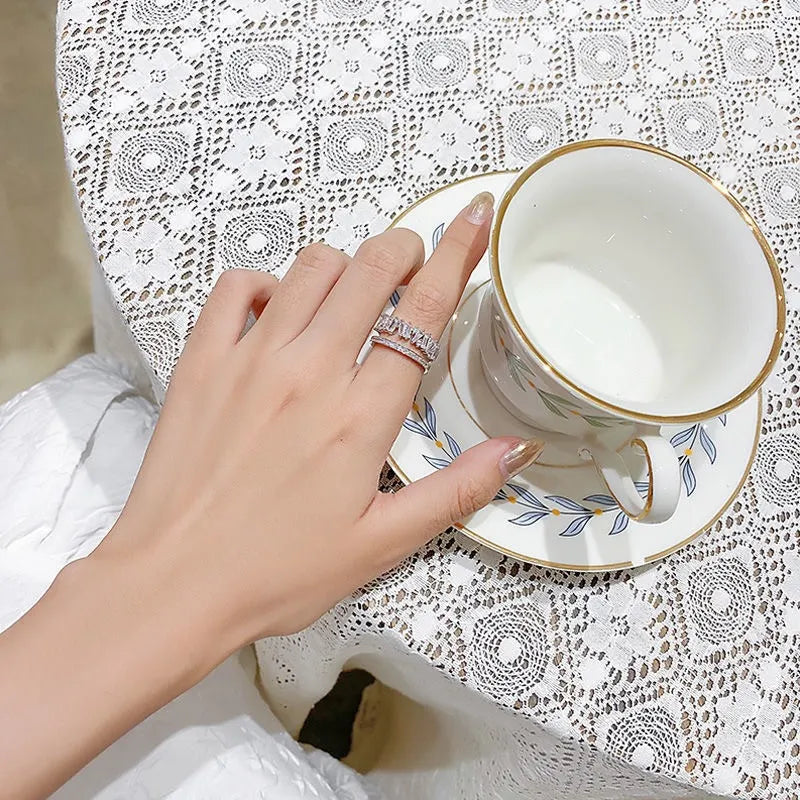 Crown Band Ring 925 Sterling Silver Cubic Zirconia Irregular Edge Design