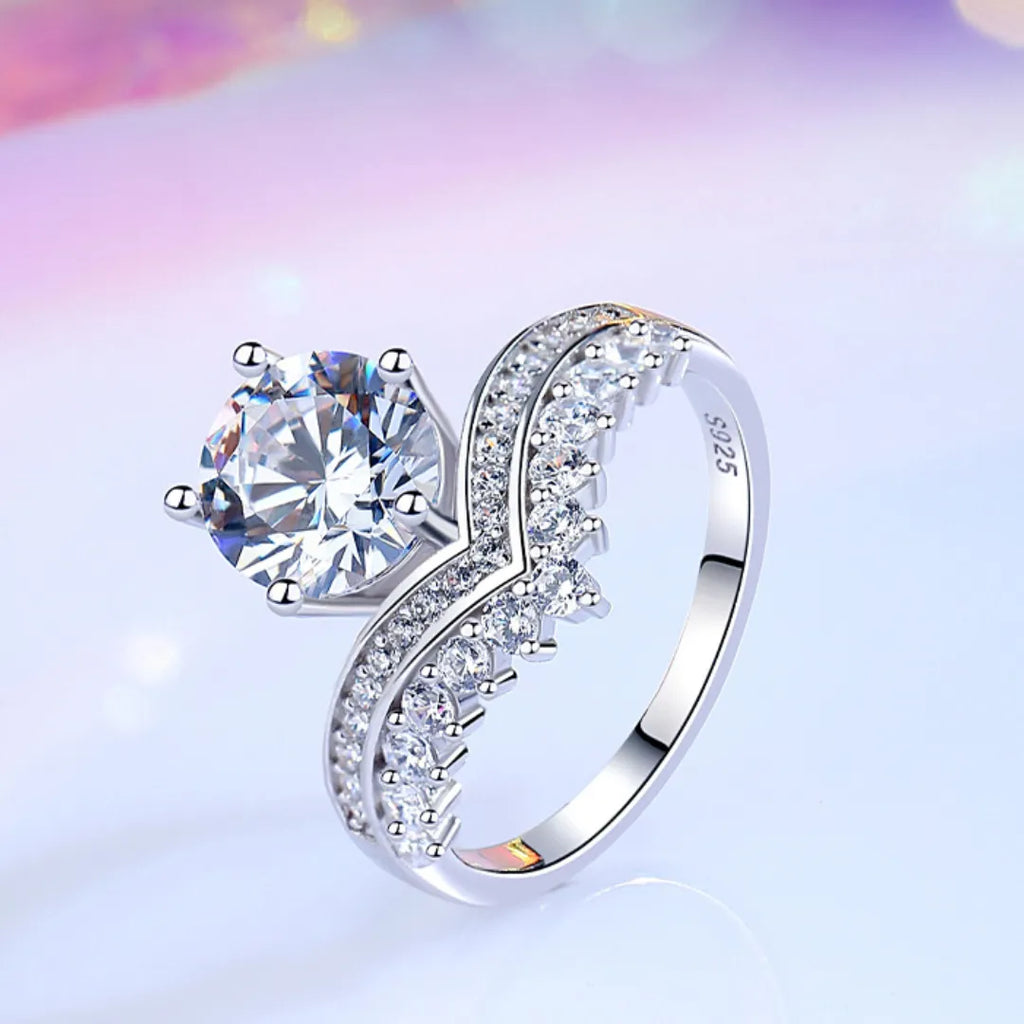 Crown Ring 925 Sterling Silver 2 Carat Moissanite Statement Ring
