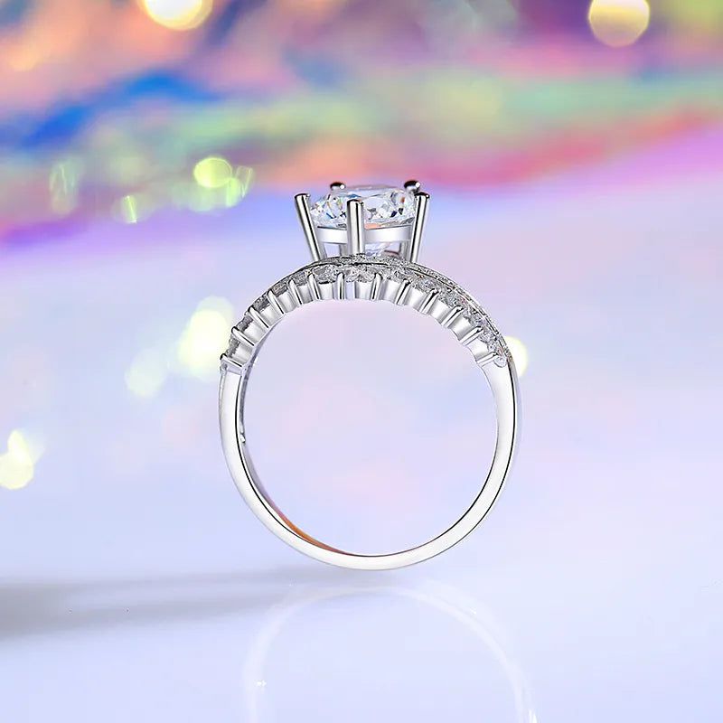 Crown Ring 925 Sterling Silver 2 Carat Moissanite Statement Ring