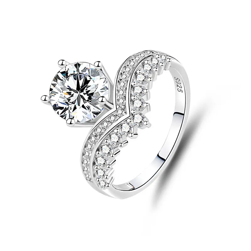 Crown Ring 925 Sterling Silver 2 Carat Moissanite Statement Ring
