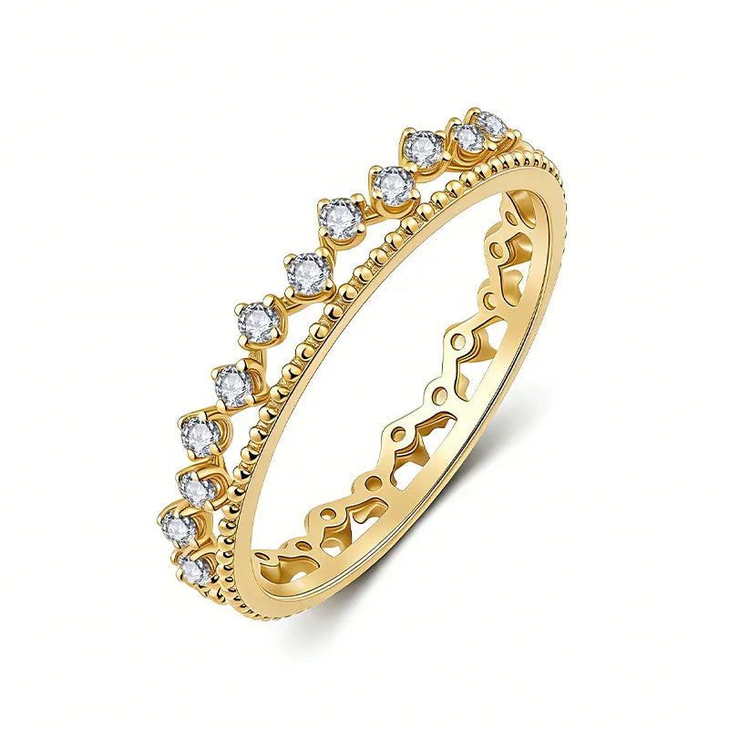 Crown Ring 925 Sterling Silver Cubic Zirconia Beaded Edge Design