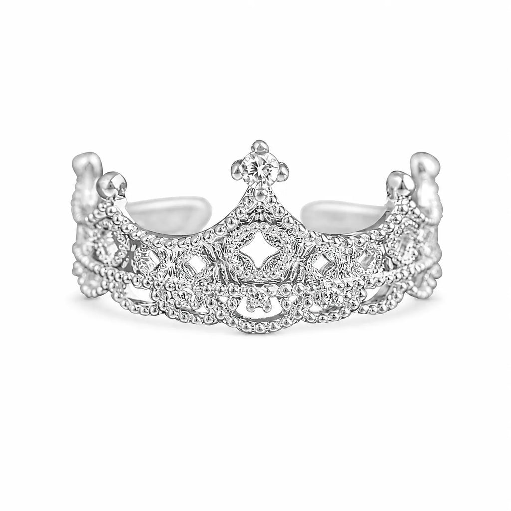 Crown Ring 925 Sterling Silver Cubic Zirconia Lace Inspired Detail