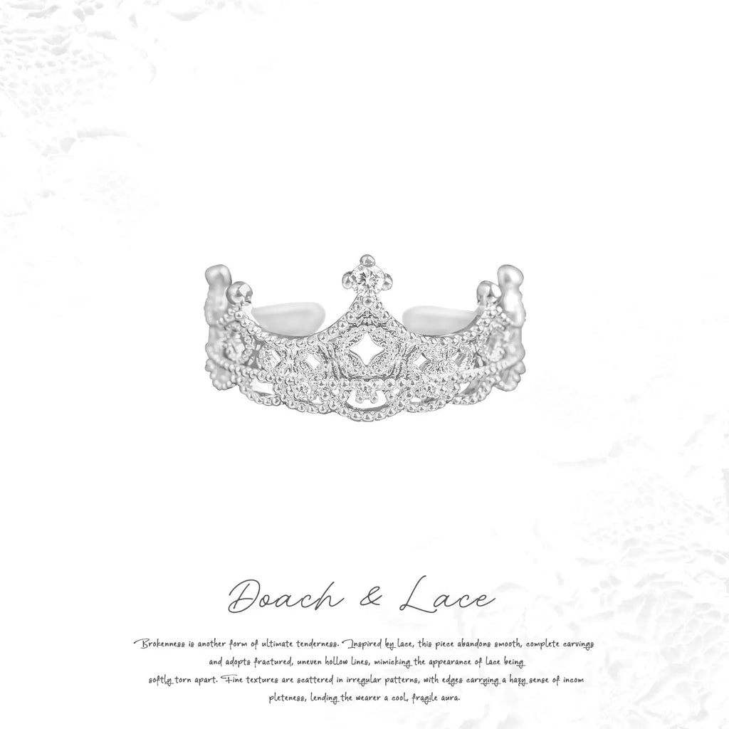 Crown Ring 925 Sterling Silver Cubic Zirconia Lace Inspired Detail